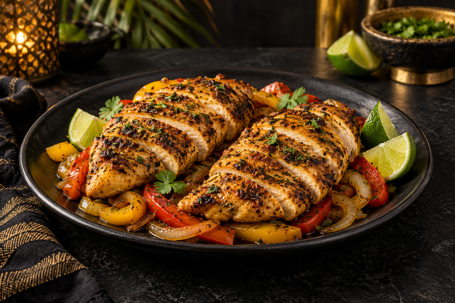 Caribe Gold chicken with peppers, onions and lime